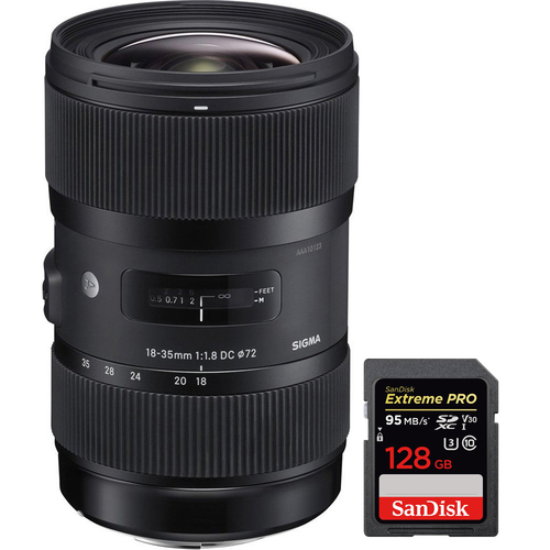 Sigma AF 18-35mm f/1.8 DC HSM ART Lens for Canon SLR with 128GB Memory Card