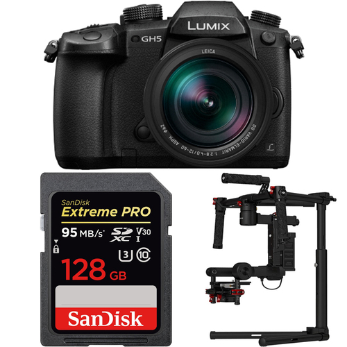 Panasonic LUMIX GH5 20MP 4K Mirrorless Camera Leica 12-60mm Lens DJI Ronin M Gimbal Bundle