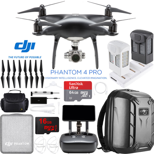 DJI Phantom 4 Pro Plus Obsidian Quadcopter Drone + Extra Battery; Charging Hub Kit