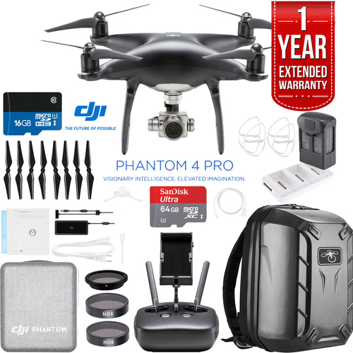 DJI Phantom 4 PRO Quadcopter Drone (Obsidian) + Battery Charging Hub and Backpack