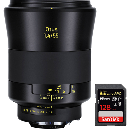 Zeiss Otus 55mm f/1.4 Distagon T Lens for Nikon F Mount with 128GB Memory Card
