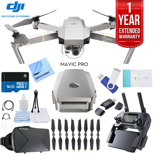 DJI Mavic Pro Platinum Quadcopter Drone + 1 Year Extended Warranty Kit