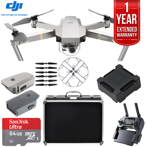DJI Mavic Pro Platinum Quadcopter Drone + 1 Year Extended Warranty 64GB Kit