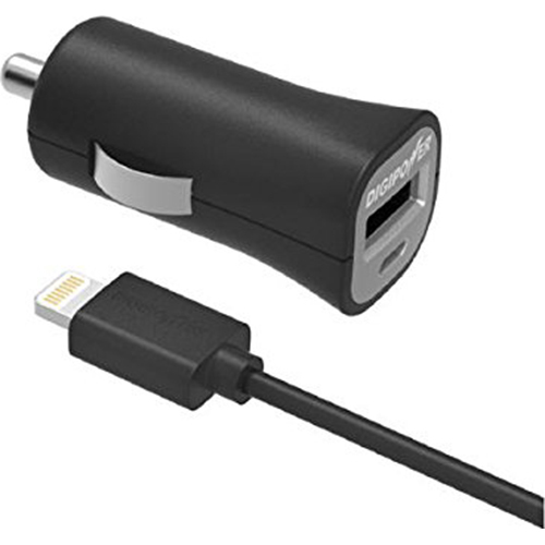 DigiPower 2.4-Amp Single USB Car Charger 1.5m Lightning Cable in Black - IS-PC2L