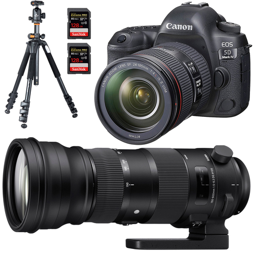 Canon EOS 5D Mark IV Full Frame DSLR Camera + 24-105mm + Sigma 150-600mm Lens Bundle
