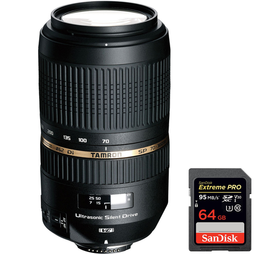 Tamron SP AF70-300mm Di VC USD For Nikon AF + SDXC 64GB UHS-1 Memory Card