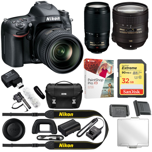 Nikon D610 FX-format 24.3 MP HD DSLR Camera + 24-85mm + 70-300mm + Reporter Kit