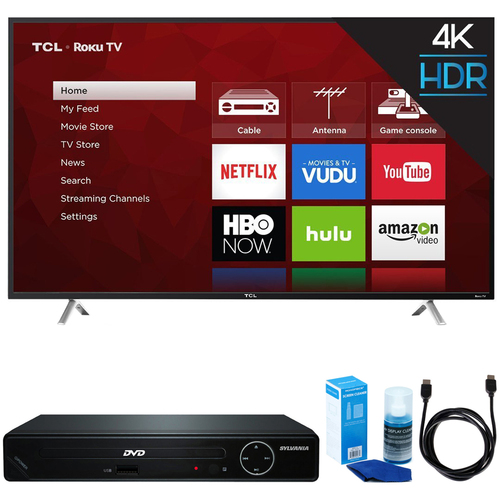 TCL 55-Inch 4K Ultra HD Roku Smart LED TV (2017 Model) w/ HDMI DVD Player Bundle