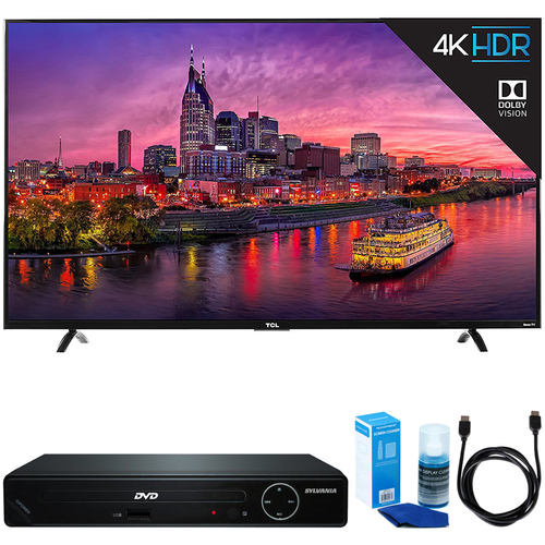 TCL 55` 4K Ultra HD Roku Smart 2017 LED TV w/ HDMI DVD Player Bundle