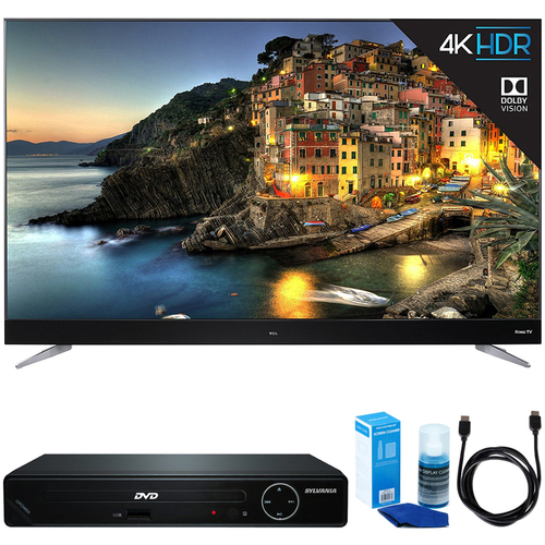 TCL 65-Inch 4K UHD Dolby Vision HDR Roku Smart LED TV w/ HDMI DVD Player Bundle