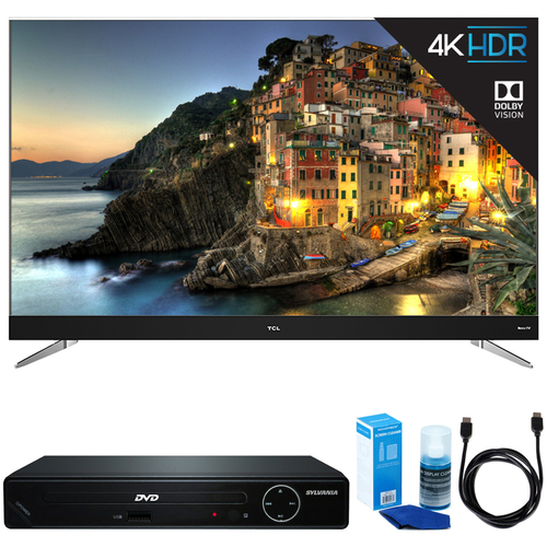 TCL 75-Inch 4K Ultra HD Roku Smart LED TV w/ HDMI DVD Player Bundle