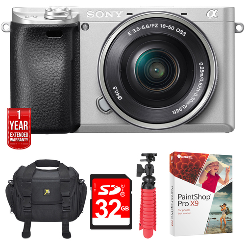 Sony a6300 4K Mirrorless Camera w/16-50mm Power Zoom Lens Silver+Ultimate 32GB Bundle