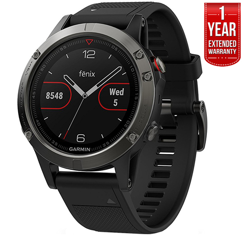 Garmin Fenix 5 Multisport GPS Watch Gray with Black Band + 1 Year Extended Warranty