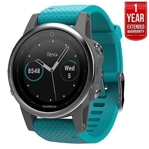 Garmin Fenix 5S Multisport GPS Watch Silver w/Turquoise Band +1Year Extended Warranty
