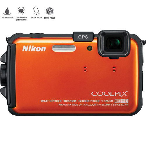 Nikon COOLPIX AW100 16MP Waterproof Digital Camera (Orange) - Certified Refurbished