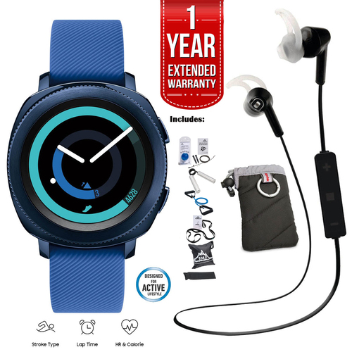 Samsung Gear Sport Watch (Blue) Fitness Bundle with 1 Year Extended Warranty