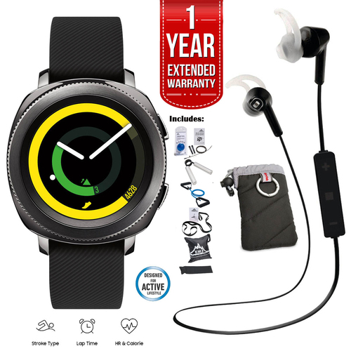 Samsung Gear Sport Watch (Black) Fitness Bundle with 1 Year Extended Warranty
