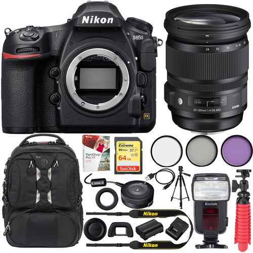 Nikon D850 45.7MP Full-Frame FX DSLR Camera w/ 24-105mm F/4 DG OS HSM ART Lens Kit