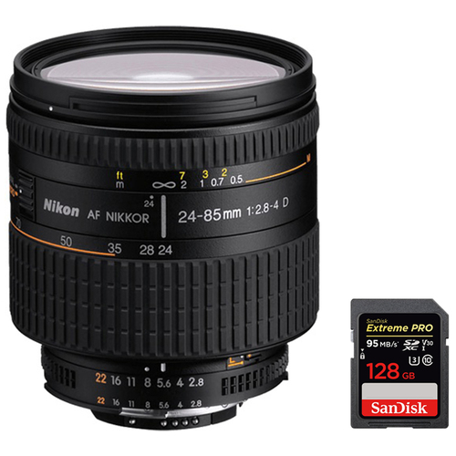 Nikon AF FX Full Frame NIKKOR 24-85mm f/2.8-4D IF Zoom Lens + 128GB Memory Card