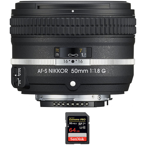 Nikon AF-S NIKKOR 50mm f/1.8G Special Edition Lens + 64GB Memory Card