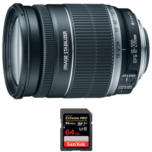 Canon EF 18-200mm F/3.5-5.6 Image Stabilizer Lens + Sandisk 64GB Memory Card