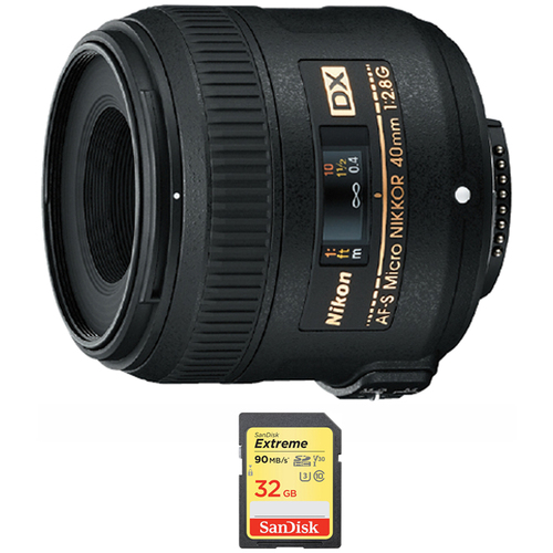 Nikon AF-S DX Micro-NIKKOR 40mm f/2.8G Lens + 32GB Memory Card