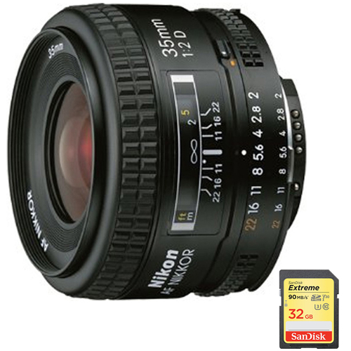 Nikon 35mm F/2D AF Nikkor Lens + 32GB Memory Card