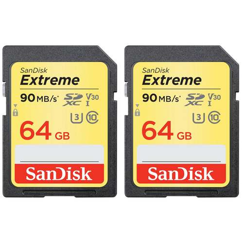 Sandisk 64GB Extreme SDXC Memory UHS-I Card 2-Pack Bundle