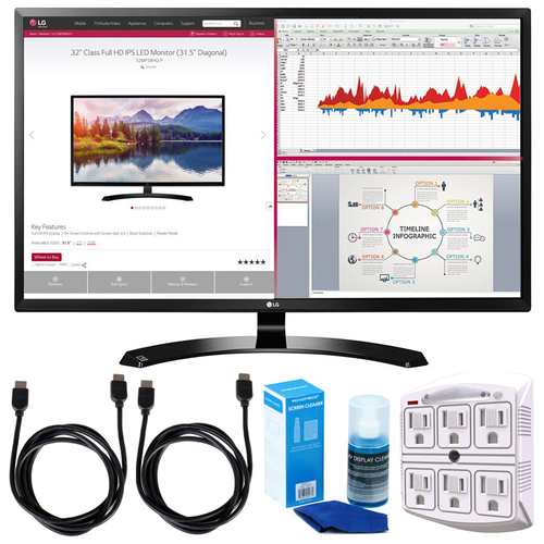 LG 32-Inch IPS Monitor with Display Port and HDMI Inputs w/ Accessories Bundle