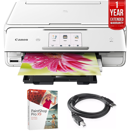 Canon PIXMA TS8020 Wireless Printer,Scanner & Copier White + Warranty Bundle