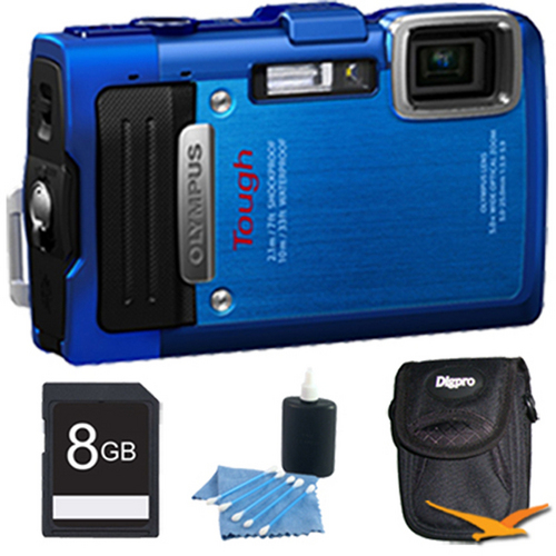 Olympus TG-830 iHS STYLUS Tough 16 MP 1080p HD Digital Camera Blue 8GB Kit