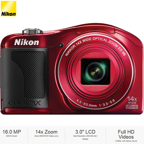 Nikon COOLPIX L610 16MP 3` LCD Red Digital Camera 26346B - (Certified Refurbished)