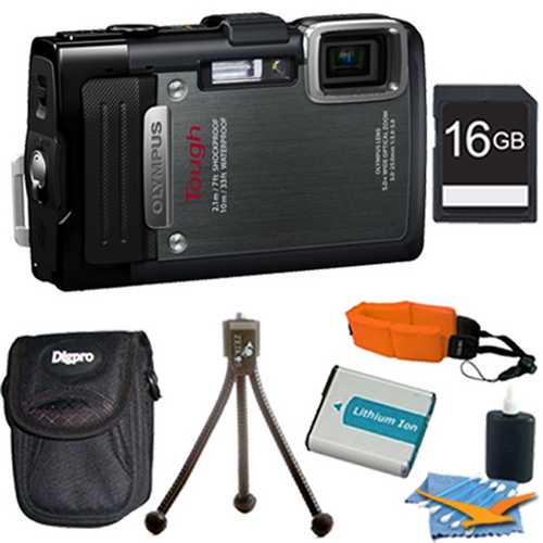 Olympus TG-830 iHS STYLUS Tough 16 MP 1080p HD Digital Camera Black 16GB Kit