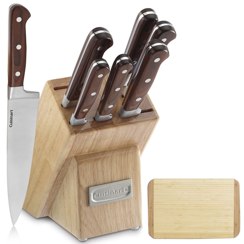 Cuisinart 8 Piece Pakka Wood Cutlery Block Set w/ Bamboo Cutting Board