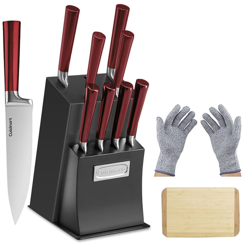 Cuisinart 11 Pcs Vetrano Collection Cutlery Knife Block Set w/Safety Gloves & Bamboo Board