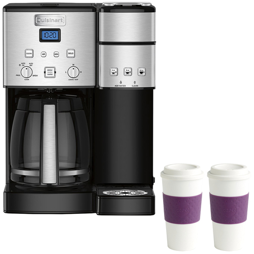 Cuisinart SS-15 12-Cup Coffee Maker & Single-Serve Brewer w/ 2 Reusable To Go Cups (Plum)