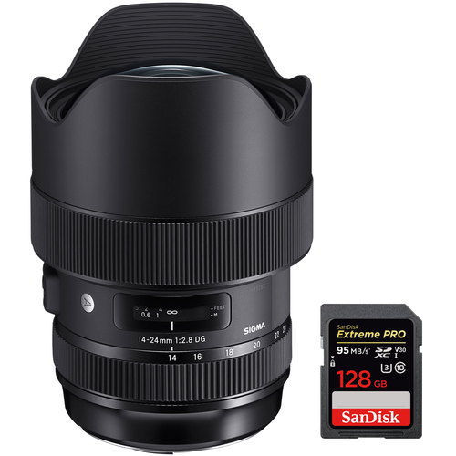 Sigma 14-24mm f/2.8 DG HSM Art Lens Ultra Wide Angle for Nikon F Mount + 128GB Card
