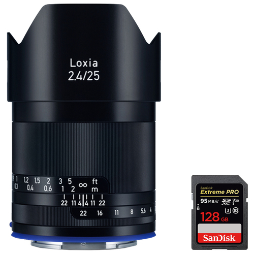 Zeiss Loxia 2.4/25 Wide Angle Sony E-mount Camera Lens + 128GB Memory Card
