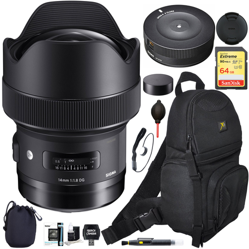 Sigma 14mm F1.8 DG HSM Art Wide Angle Full Frame Lens for Nikon w/ USB Dock Bag Bundle