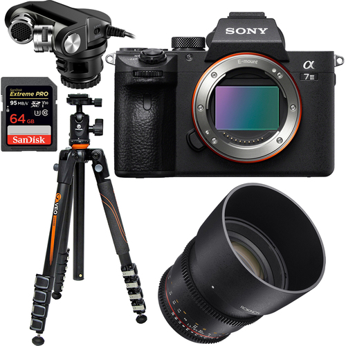 Sony a7III Mirrorless Digital Camera with Rokinon 85mm Lens Pro 4K Cine Bundle