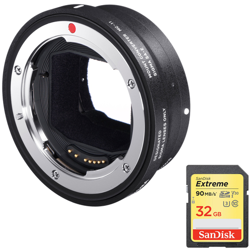 Sigma Mount Converter MC-11 for Canon Lenses - Sony E Mount + 32GB Memory Card