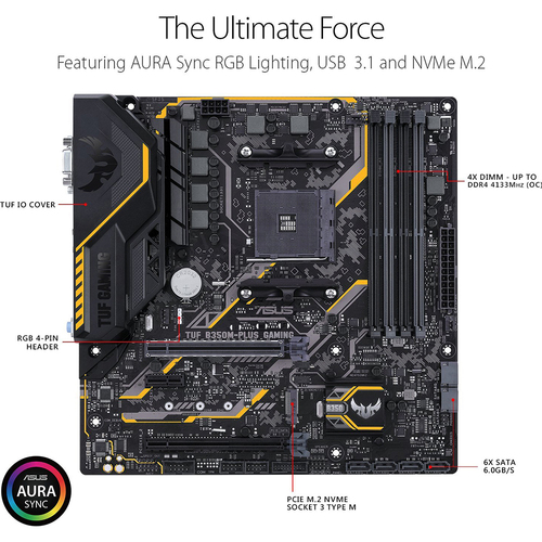 ASUS - MOTHERBOARDS TUF B350M-PLUS GAMING AMD RYZEN AM4 DDR4 HDMI DVI VGA M.2 USB 3.1