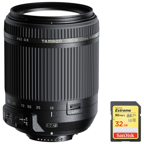 Tamron 18-200mm Di II VC All-In-One Zoom Lens + Sandisk 32GB Memory Card