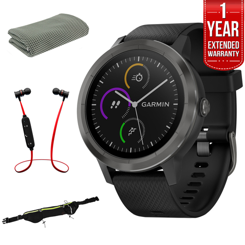 Garmin Vivoactive 3 GPS Fitness Smartwatch (Black & Gunmetal) + Warranty Bundle