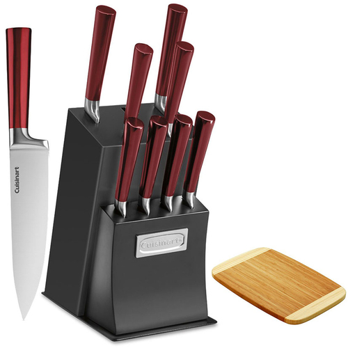 Cuisinart 11 Pc Cutlery Set w/block - Ventrano Red w/ Bamboo Cutting Board