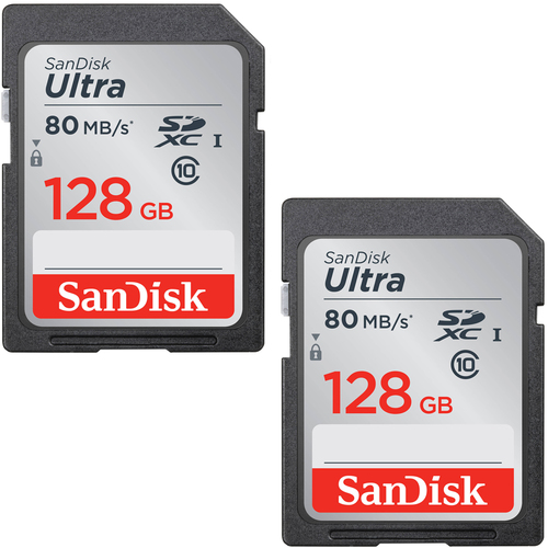 Sandisk Ultra SDXC 128GB UHS Class 10 Memory Card Up to 80MB/s Read Speed 2 Pack