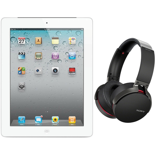 Apple iPad 2 16GB White 2nd Gen Refurbished with New Wireless Headphones Black