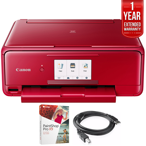 Canon PIXMA TS8120 Wireless Printer w/ Scanner & Copier Red + Warranty Bundle