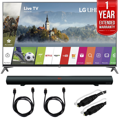 LG 55UJ7700 55` UHD 4K HDR Smart IPS LED TV w/ 37` Bluetooth Sound Bar Bundle
