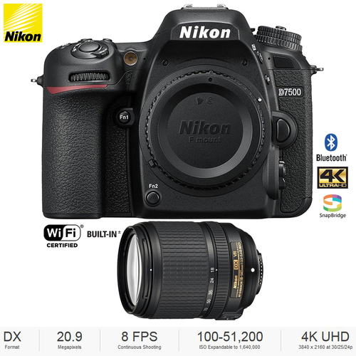 Nikon D7500 DX 4K UHD DSLR Camera (Body) + 18-140mm VR Lens - Certified Refurbished